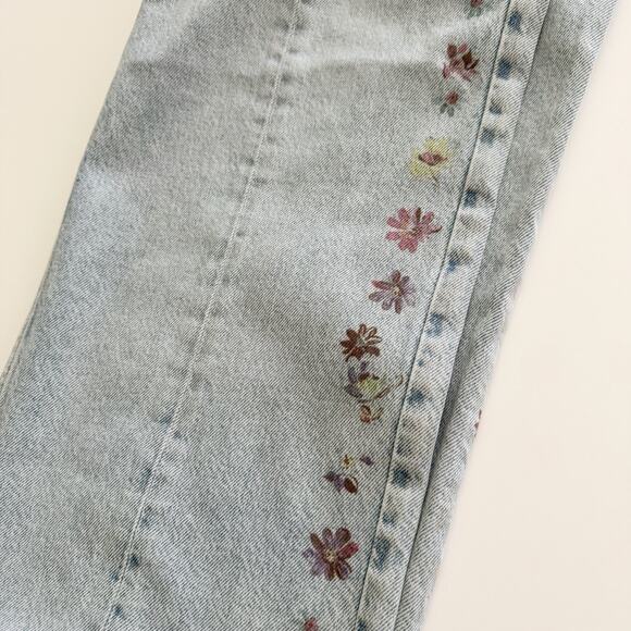 DESIGUAL Flower Embroidered Wide Leg Slit Hem Jeans Size 14 NWT - Picture 10 of 14